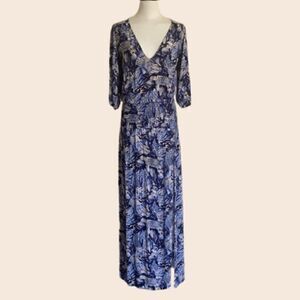 Stillwater Blue and White Tropical Animal Print Maxi Dress Size XS